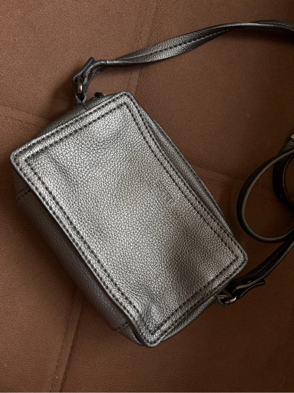 Esprit Black Pebbled Leather Crossbody with Round Logo